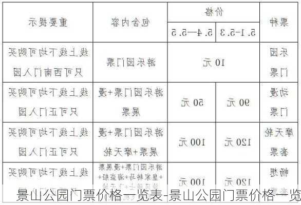 景山公园门票价格一览表-景山公园门票价格一览